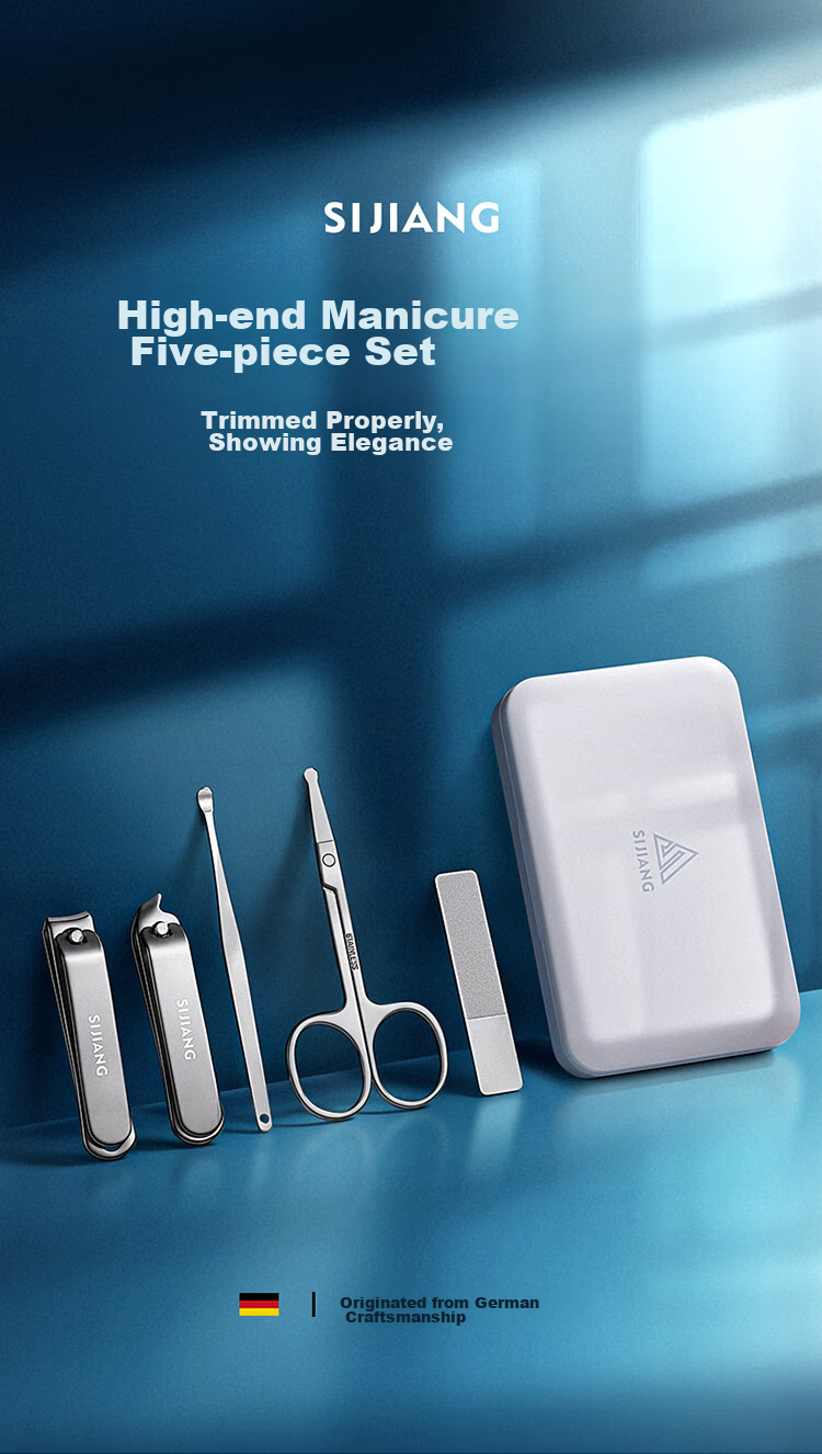 Sijiang Nail Clipper Set with Diagonal Cutting Edge, Anti-Splash Nail Clippers, Ear Pick, Manicure Tools, Green, 5-Piece Set 2