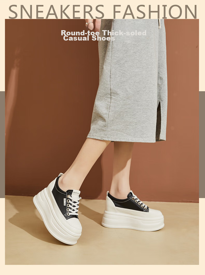 DAPHNE Thick-Soled Height-Increasing Casual Shoes for Women, Classic Sneakers, Height-Increasing Slimming White Shoes for Petite Women, White, Size 35 1