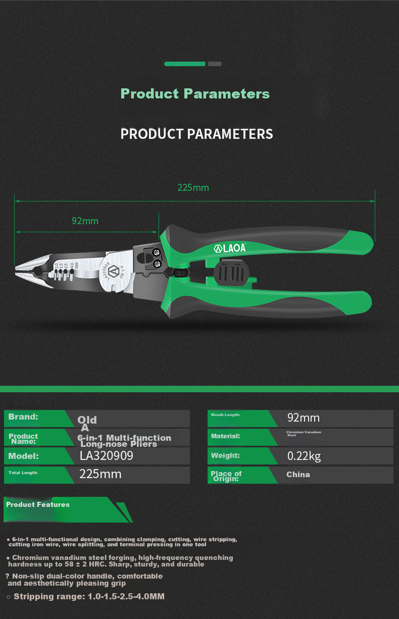 LAOA Lao A Needle-Nose Wire Stripper, Multifunctional Wire Cutter, Wire Stripping Tool, Terminal Crimping Pliers, LA320919 7