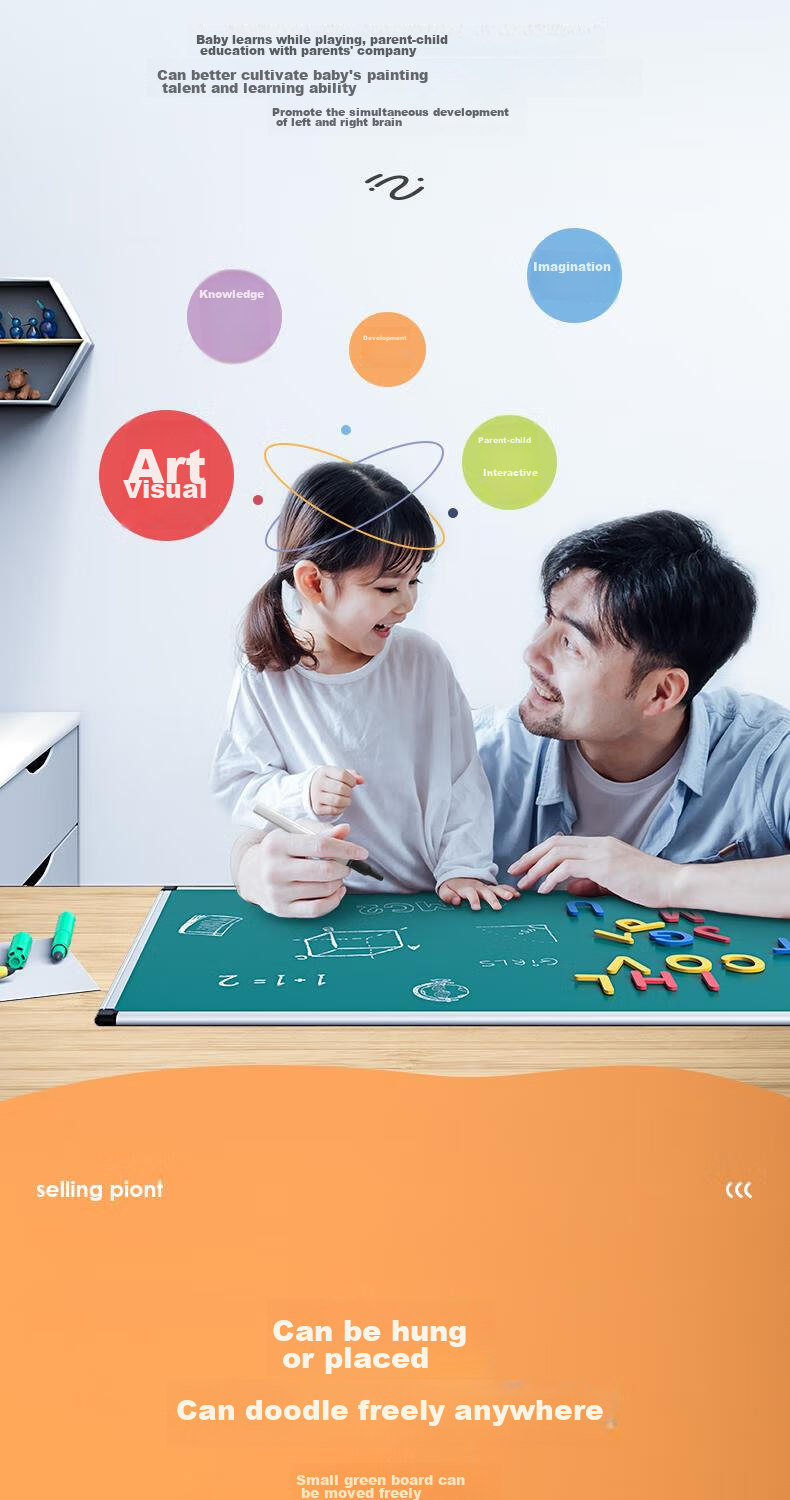 Deli 40*30cm Blackboard Chalk Writing Board, Galvanized Green Board with Magnetic Backing, Office Teaching Student Meeting Small Green Board Hanging Writing Board Wall-Mounted 4