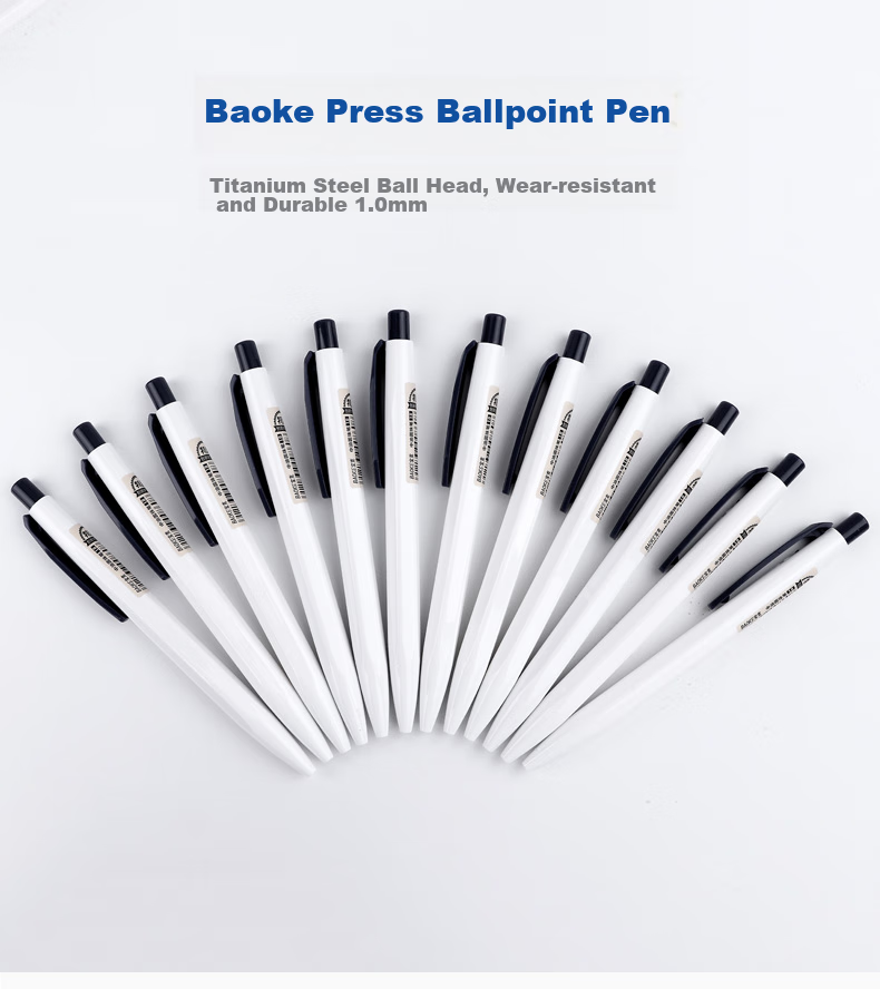 BAOKE B59 1.0mm Medium Oil Retractable Ballpoint Pen, White Barrel, Black Ink, 12 Pens/box 1