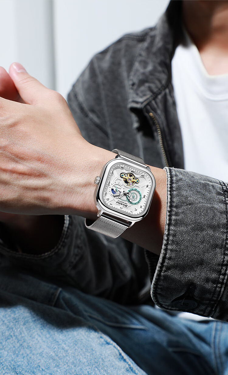 Dickies Mechanical Watch Student Men's Automatic Skeleton Watch Boyfriend Valentine's Day Gift New Year Gift Box CL579 Silver 2