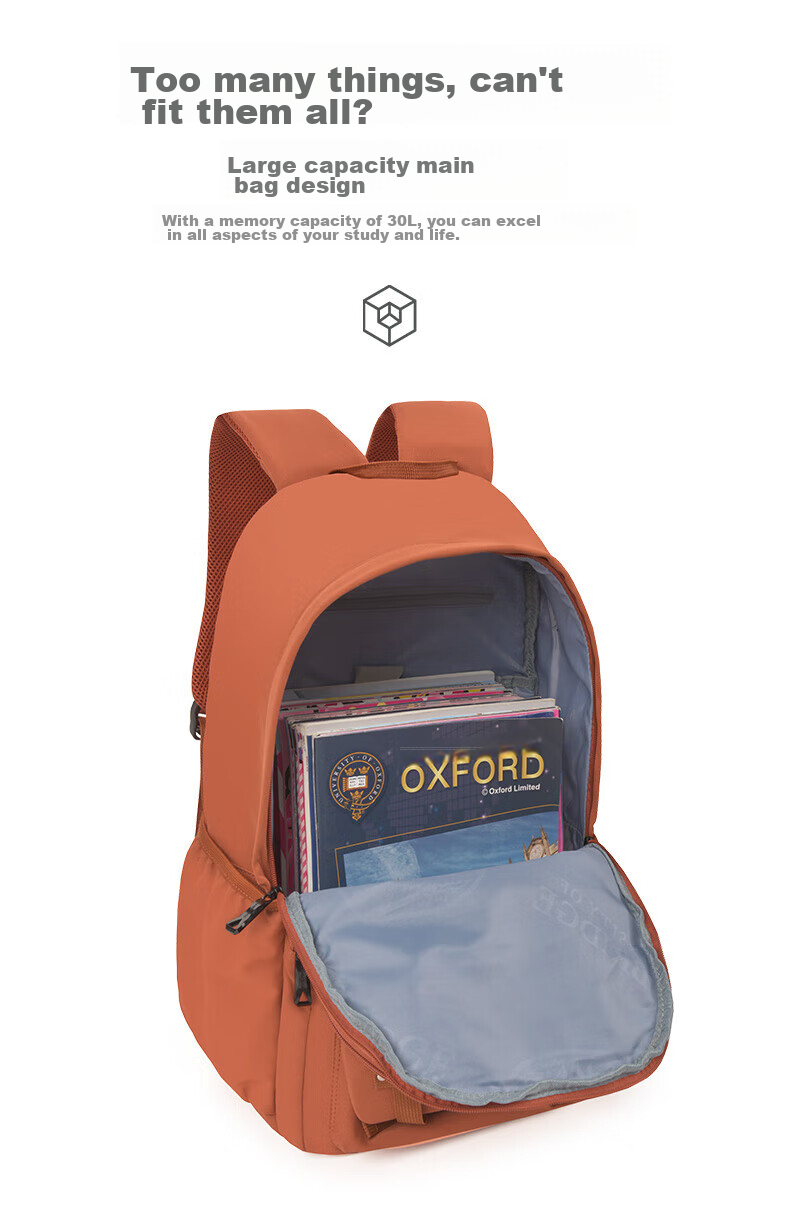 UNIVERSITY OF CAMBRIDGE Backpack for Female Middle School Students, Large Capacity Lightweight Double Shoulder Bag, Reduced-Load Backpack, Fashionable Trend CA428 Brown-Red 5
