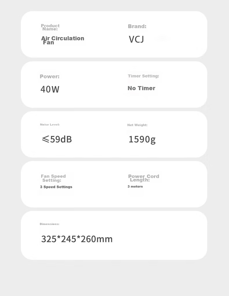 VCJ [German Brand] Air Circulation Fan, Electric Fan for Home Use, Desktop Fan, Energy-Saving, Quiet Operation, Mechanical Knob, Oscillating Head, 3m Cord, DQ212R 22