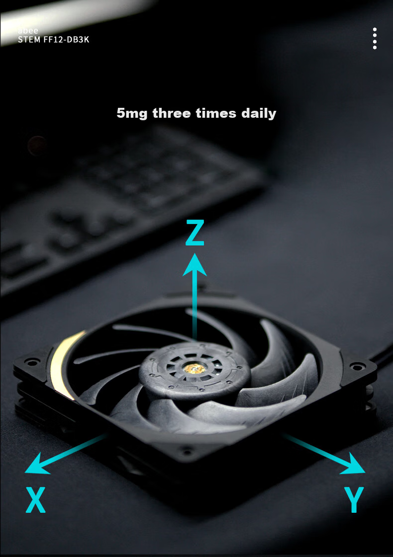 Abee STEM FF12-DB2K Computer Cooling 12cm Case Fan, 2200 RPM, LCP Blades, NB Dual Ball Bearings, Triple Dynamic Balancing Calibration, Low Noise 3