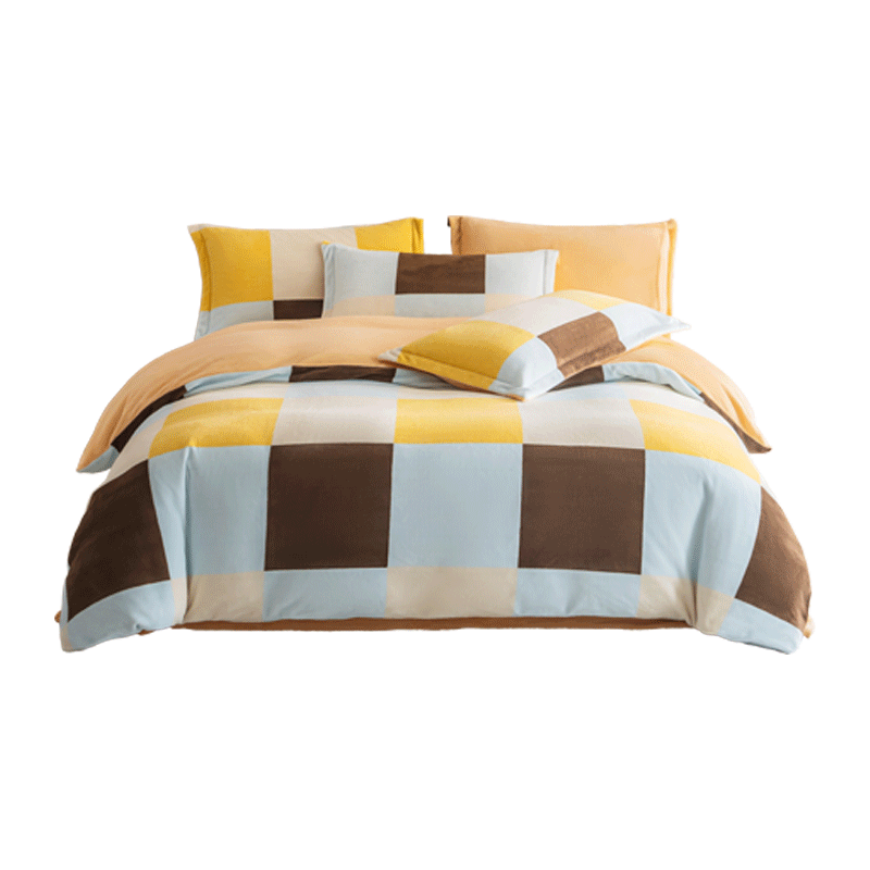 JD Original 220g Milk Velvet Four-Piece Set, Class A Autumn And Winter Thick High-Weight Flannel Warm Double Bed Sheet Pillowcase Duvet Cover for 1.5-Meter Bed, Sweet Milk Milky
