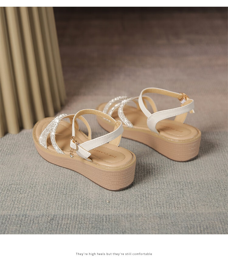 ZHR Women's Shoes, Summer Wedge Versatile Sandals, Fashionable Rhinestone Platform Slimming Beach Shoes for Women, AY161, Apricot Color, Size 35 16