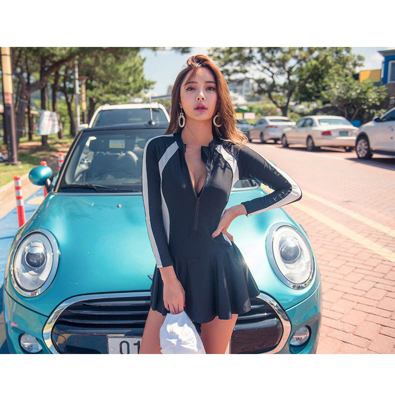 DK Swimsuit for Women, Small Chest, Sexy Push-Up, Korean Style, Conservative, Tummy Control, Slimming One-Piece Swimwear for Hot Springs, Black, XXL 10