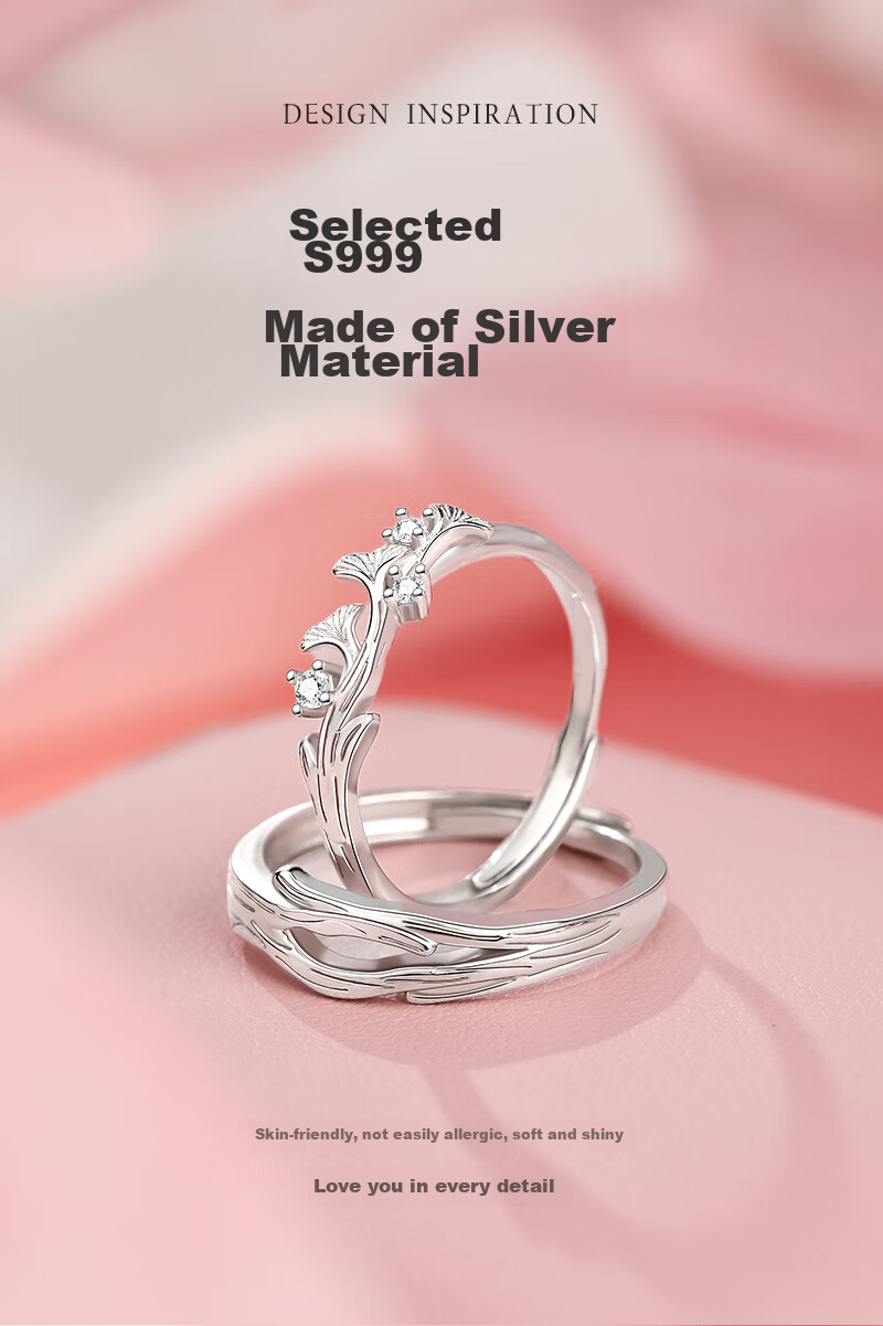 MANHE S999 Sterling Silver Couple Rings, One Pair of Engagement Diamond Rings, Adjustable Women's And Men's Birth Ring, Valentine's Day Gift 4