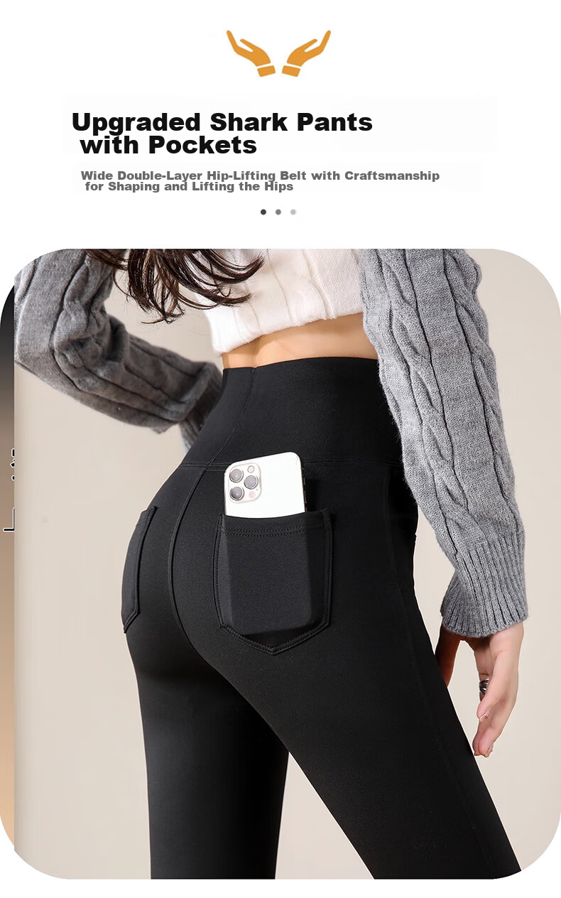 LangSha Leggings for Women, High-Waisted Tummy Control Butt-Lifting Shark Pants, Elastic Slim-Fit Ankle-Length with Three Velcro Straps for Autumn And Winter Outerwear 3