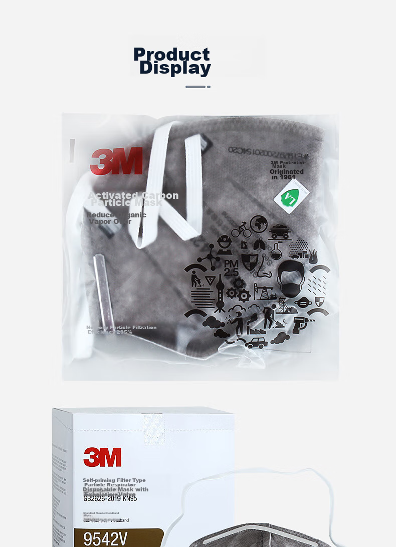 3M 9542V Activated Carbon Face Mask, 20 Pieces/box, Head-Mounted KN95 with Breathing Valve, Breathable, Particle-Proof, Odor-Resistant 12
