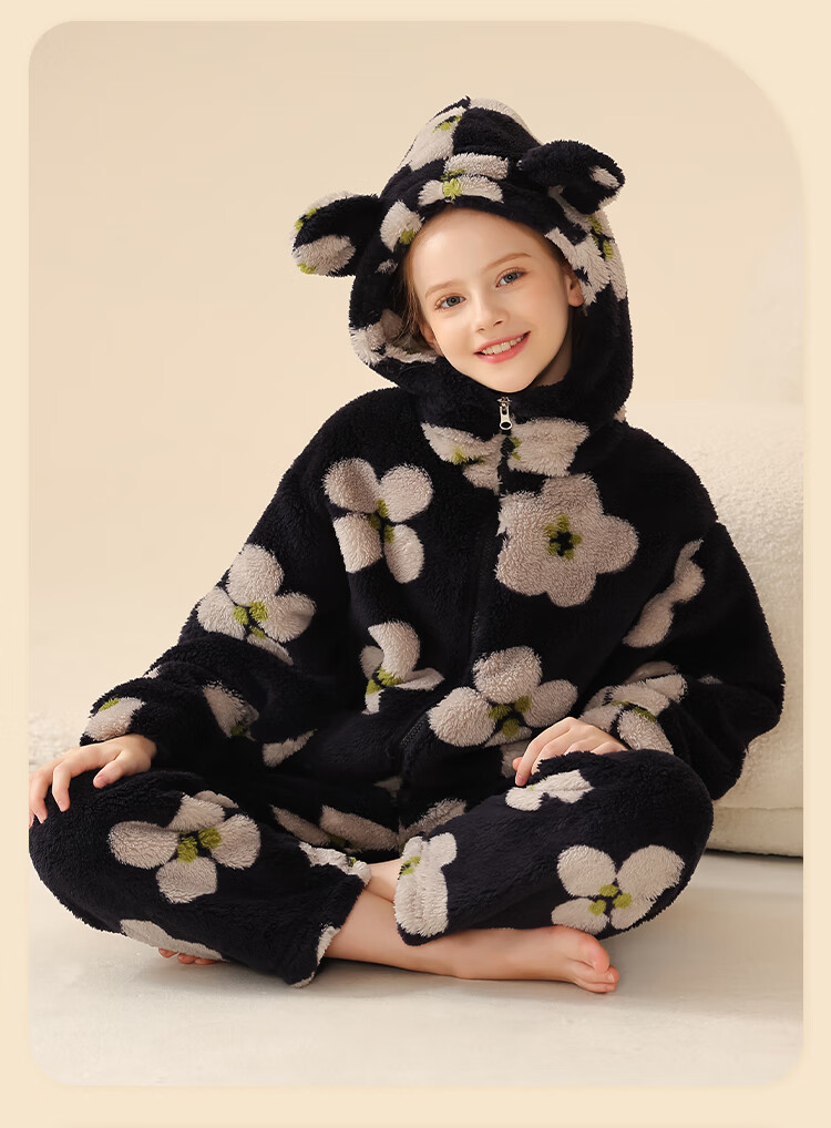 LangSha [Fleece-Lined Thick Flannel] Children's Pajamas, Girls' Sleepwear for Older Kids, Autumn And Winter, Warm Home Wear Set for Teenage Girls And Babies 17