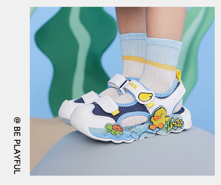 B.Duck Kids Yellow Duck Children's Sandals Summer Boys Girls Closed-Toe Anti-Collision Beach Light-Up Shoes 3907 White Purple Size 25 7