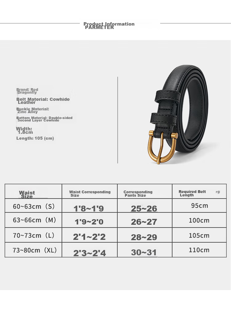 RED DRAGONFLY Leather Women's Casual Versatile Belt with Pin Buckle, No Drilling Required, Birthday Gift for Girlfriend Or Wife, Comes with Gift Box 13