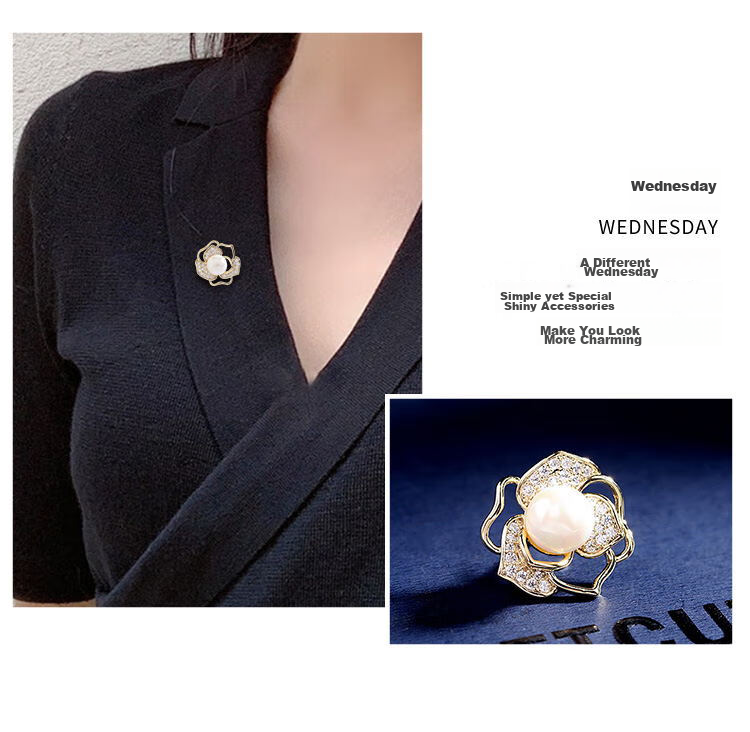 Dijing Camellia Brooch Gift Box, Birthday Present for Women, Bead Brooch Pin, Suit Lapel Badge, Anti-Exposure 8