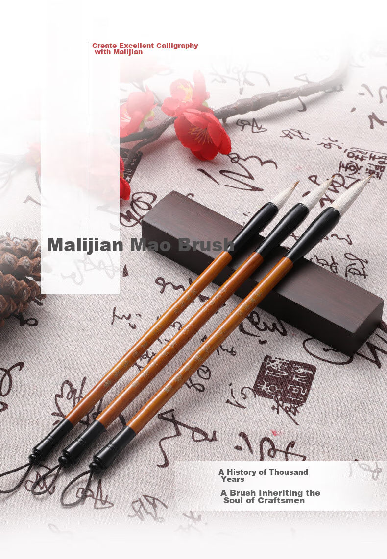 Marie's Mixed Hair Brush Set of 3: Large, Medium And Small Sizes. Mixed Hair Brush in Regular Script. Four Treasures of The Study for Calligraphy, Landscape Painting, And Chinese Painting. Beginner's And Student's Practice Calligraphy Brush G1353 2