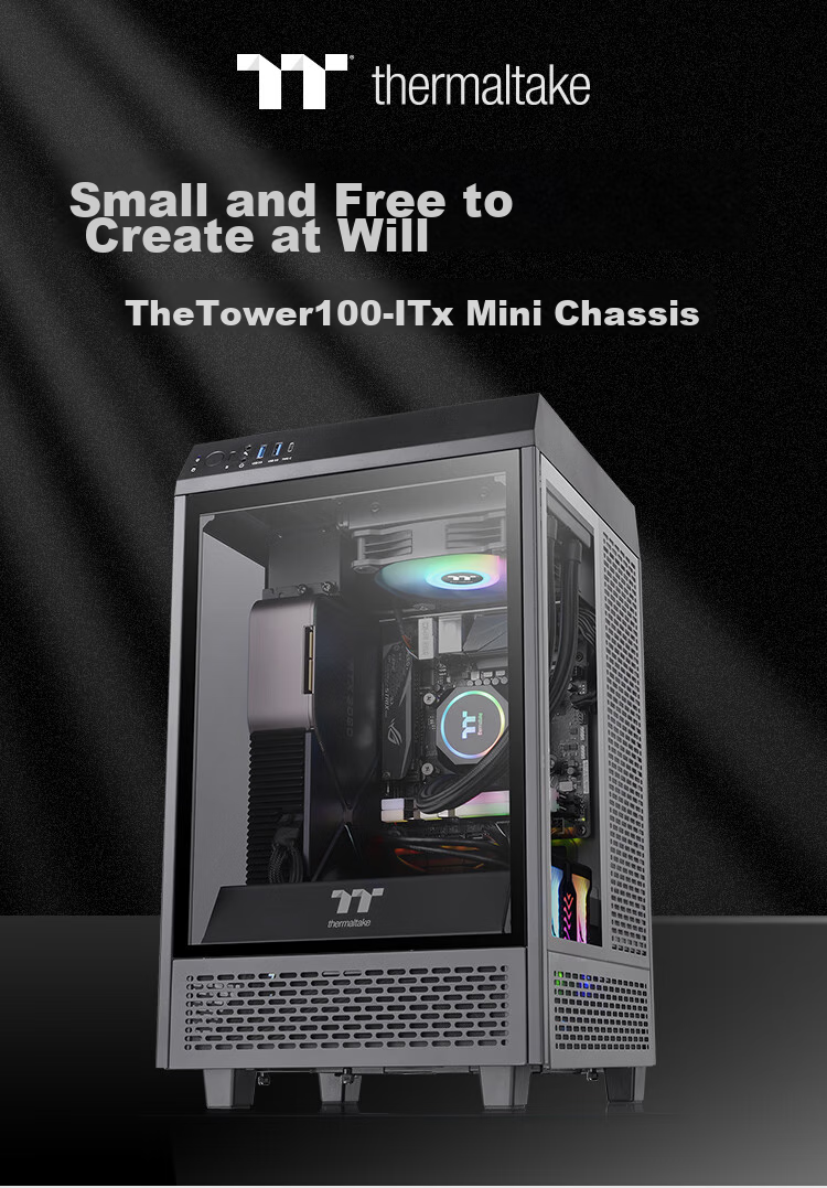 Thermaltake (Tt) The Tower 300 Seaside View Case, Computer Tower, Black (Matx Motherboard / Supports 420mm Water Cooling / 4090 Graphics Card / Horizontal Lying) 2