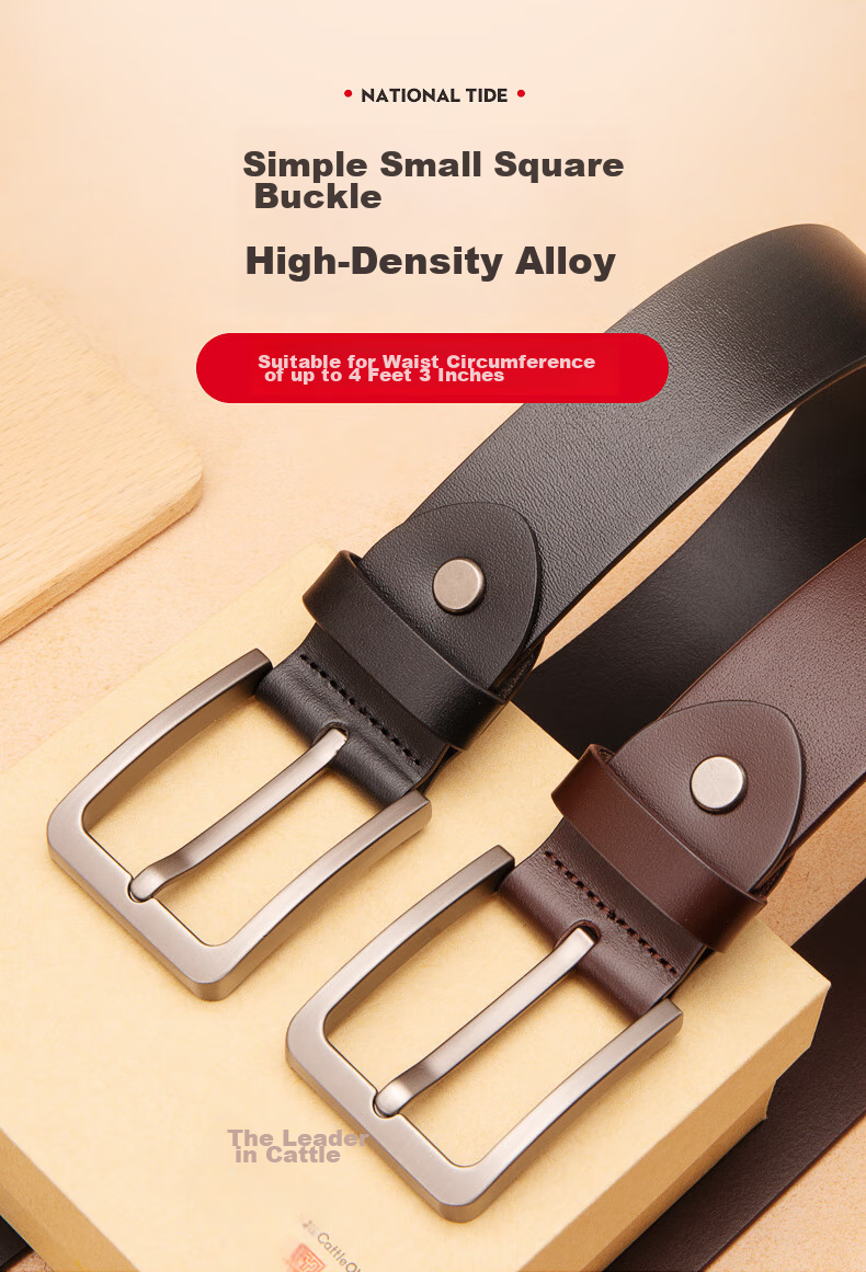 CattleOWN Large Size Belt for Men with Pin Buckle, Extended Top Layer Cowhide Trouser Belt 3037, Dark Brown, 140cm, Gift 10