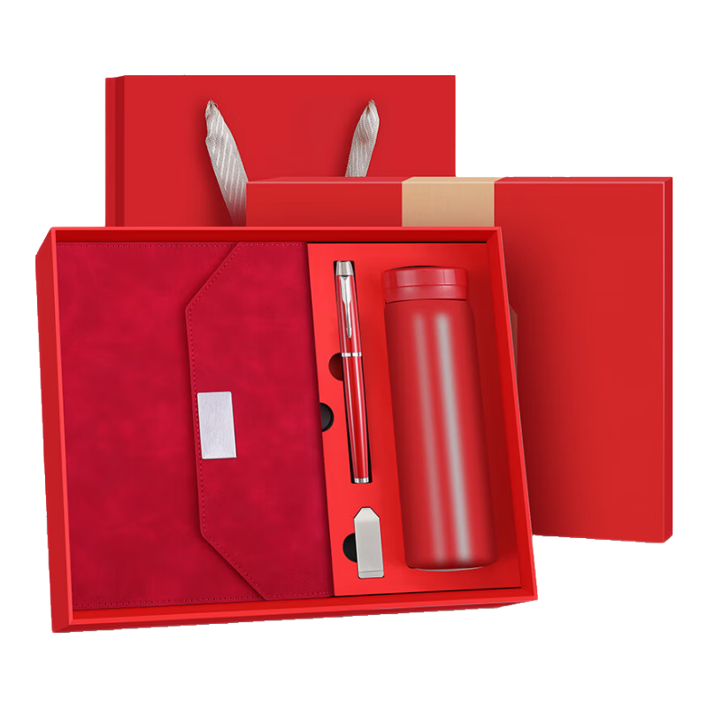 Jiaranheng Notebook Gift Box Set with USB Flash Drive, Insulated Version, Suitable for Teachers, High-End Office Gift, Customizable Client Gift, China Red