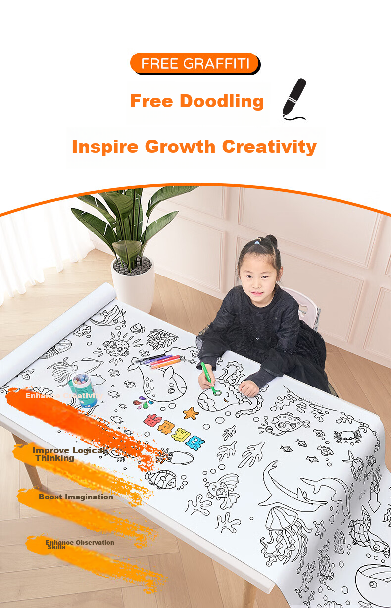 Ledi 10-Meter Children's Extra-Large Drawing Roll Paper, Doodle Painting Roll, Coloring Book, Sketch Pad, 0.4*10M, Birthday Gift 2