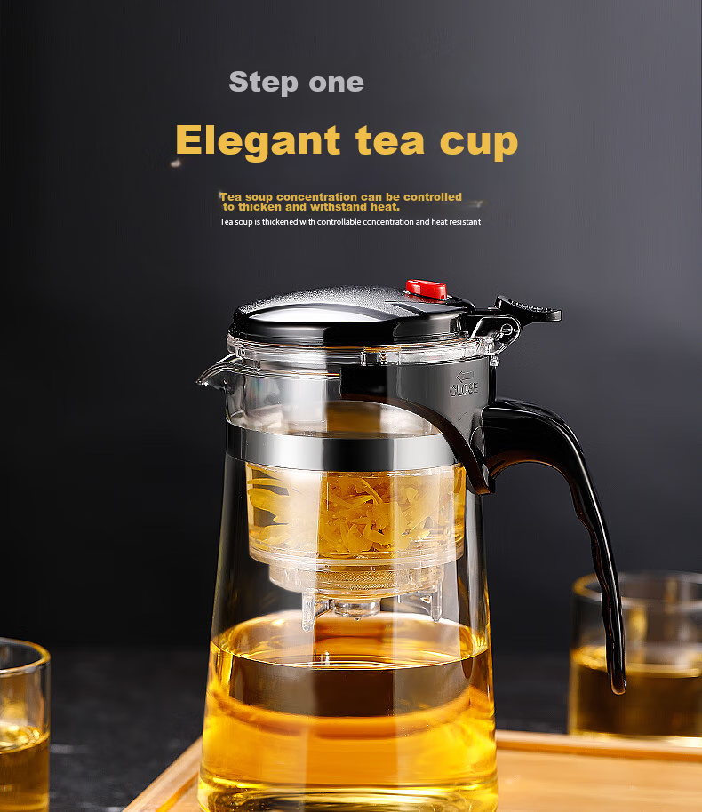 Ranye Glass Teapot with Heat-Resistant Cup, Press-Type Tea Infuser with Separate Compartments, 1000ml Simple Filter Tea Pot SY1000 1