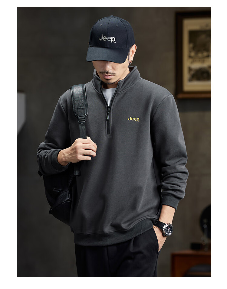 JEEP High-End Stand-Collar Sweatshirt for Men, Spring And Autumn 2026, Loose-Fitting Sports Polo Shirt with Collar, Long-Sleeve T-Shirt Top for Me 5