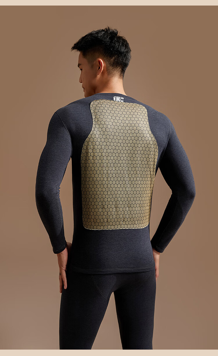 Modal Thermal Underwear for Men 100% Wool Black Gold Heating Patch Fleece Lined Thickened Men's Autumn Shirt and Pants Set 8