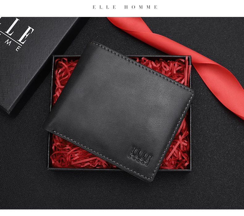 ELLE HOMME Men's Short Wallet, Top-Grain Leather Multifunctional Billfold, Horizontal Style Wallet 3820, Birthday Gift for Me 2
