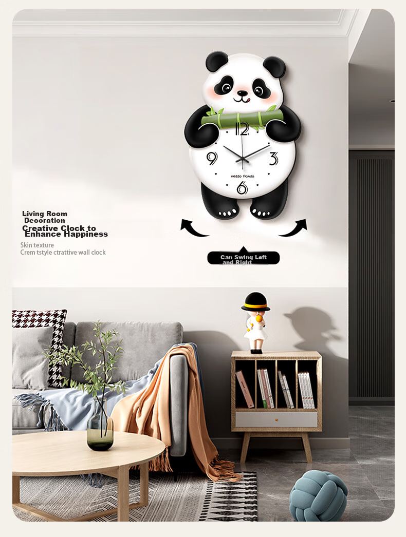 Haojiubujian Cream Cloud Wall Clock, Living Room 2025 New Style Dining Room Decorative Clock, Creative Panda Wall Clock 2
