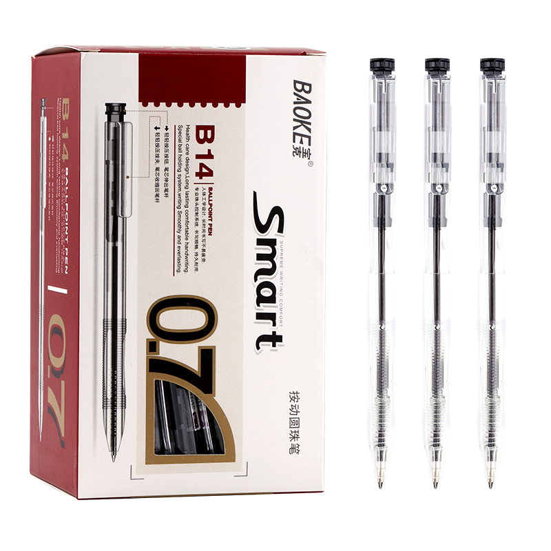 BAOKE B14 0.7mm Black Retractable Ballpoint Pen, Medium Oil Pen, 48 Pens/box