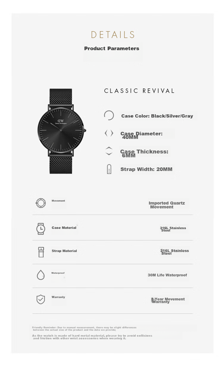 Daniel Wellington DW Men's Phantom Series Quartz Steel Band European and American Wristwatch Gift Box Birthday Present for Boyfriend DW632 11