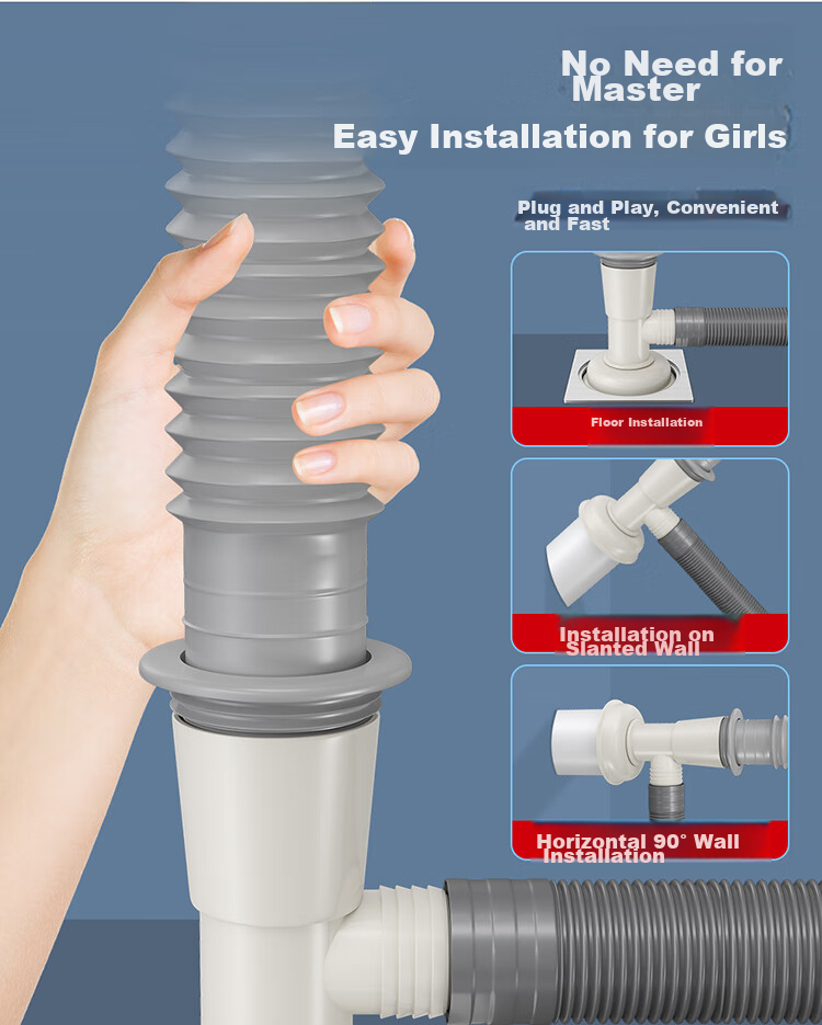 Larsd T16 Washing Machine Drain Pipe Tee Fitting, Anti-Odor Drainage Pipe Seal Ring Tee Two-I 12