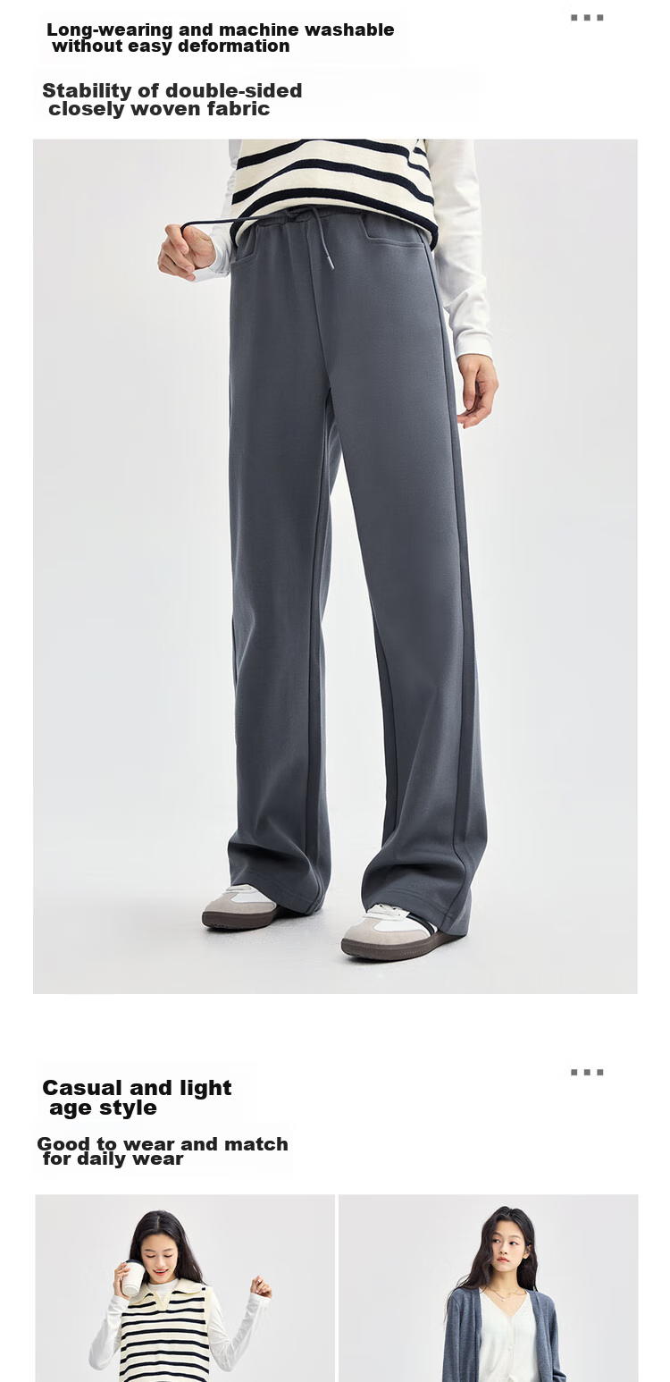 Giordano Women's Sweatpants, Flowy Glutinous Rice Pants with Straight Pockets, Elastic Waist Soft And Chewy Long Pants 05414854 6