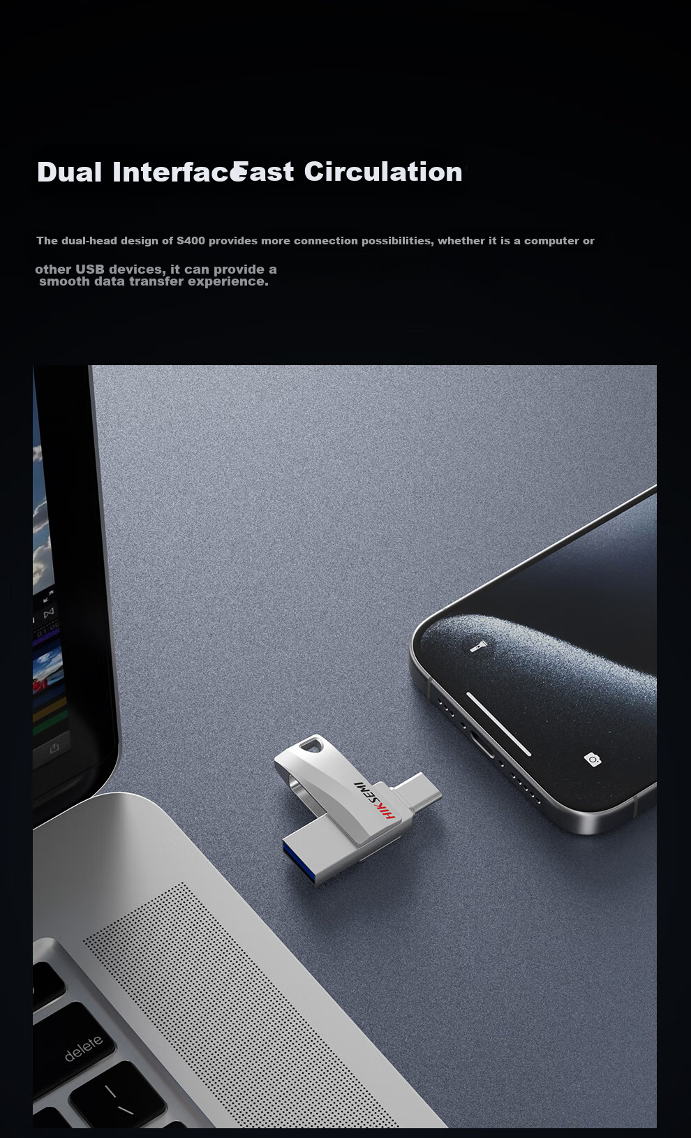 HIKVISION 128GB Dual-Interface Type-C Smartphone USB Flash Drive S400, USB3.2 High-Capacity Fast Flash Drive, Read Speed 450MB/s, Compatible with Huawei And Apple Phones, Computers, Universal Thumb Drive 6