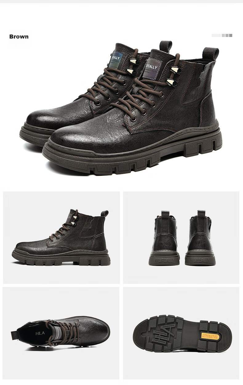 HLA Martin Boots Men's Casual Shoes Autumn Winter Work Shoes HAAGZM4AB70567 Brown Fleece-Lined Size 42 20