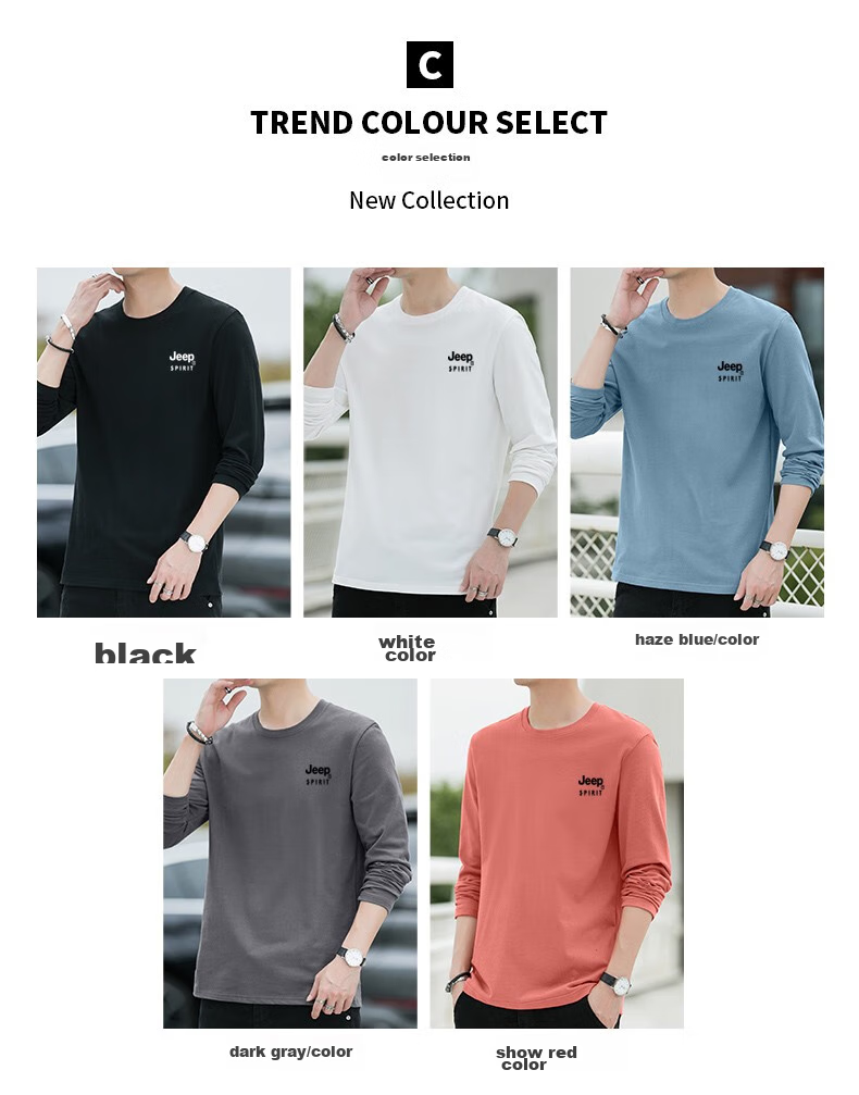 JEEP SPIRIT Men's Long-Sleeve T-Shirt, Spring And Autumn Undershirt, Pure Cotton Casual Sports Versatile Menswear, Black, 2XL 7