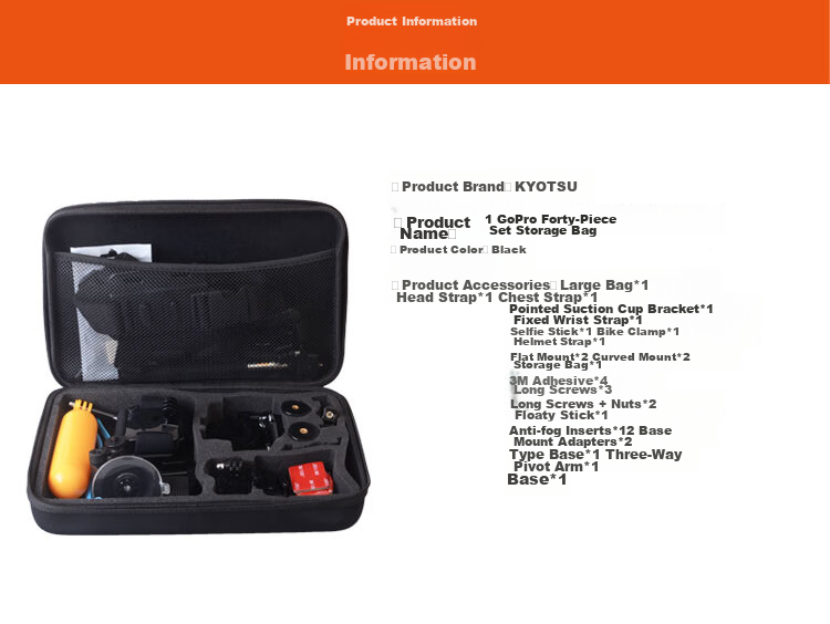 KYOTSU Action Camera Accessory Kit for GoPro 13/12/11, DJI Action 6/5Pro/4, And Other Action Camera Series, Including Storage Pouches And Buoyancy Rods, 40-Piece Set 2