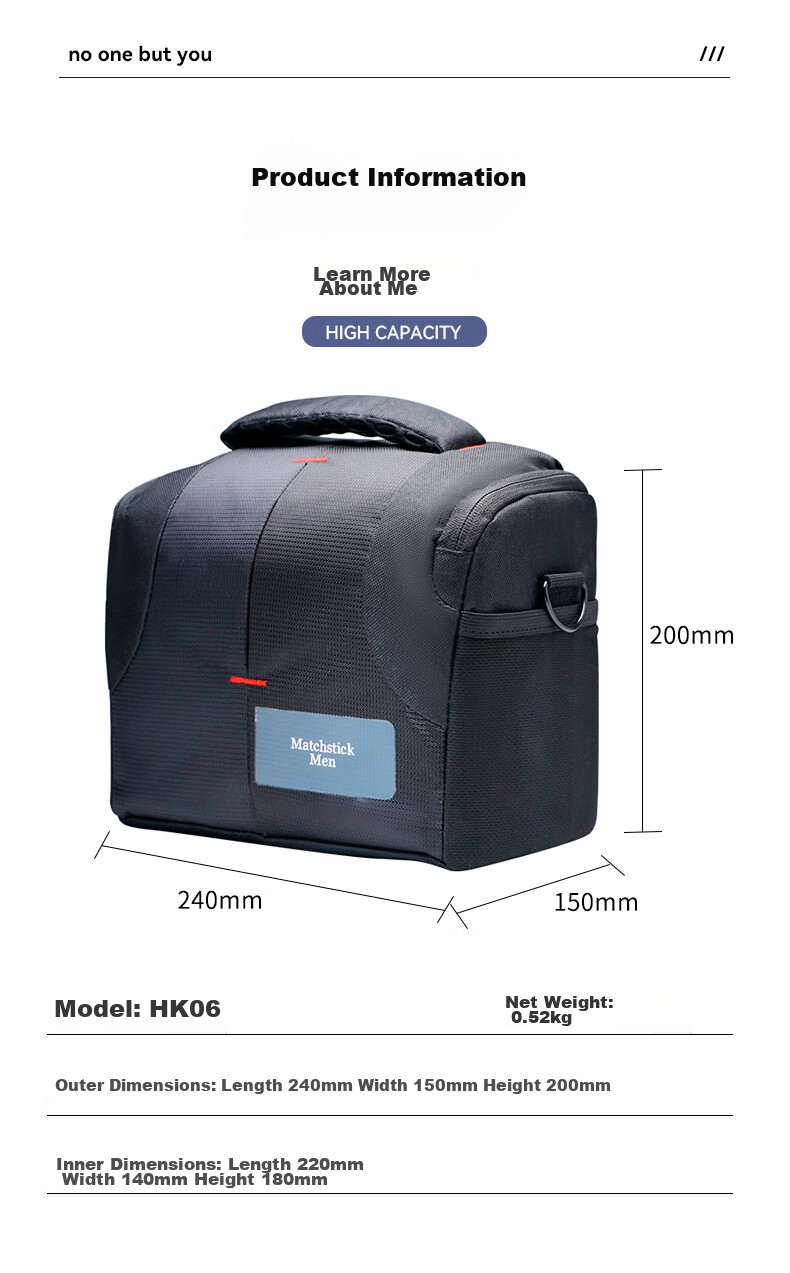 Matchstick Men FC-8818 Digital Mirrorless Camera Bag, Shoulder Crossbody Portable Photography Bag with Detachable Inner Liner, Casual Commuter Bag 10