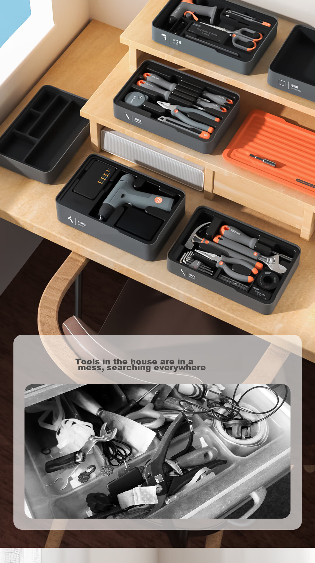 Deli Household Hardware Toolbox, 4-Tier Electric Tool Set, Including Electric Drill, Wrenches, Tape Measure, Screwdrivers, Combination Tool Kit 7