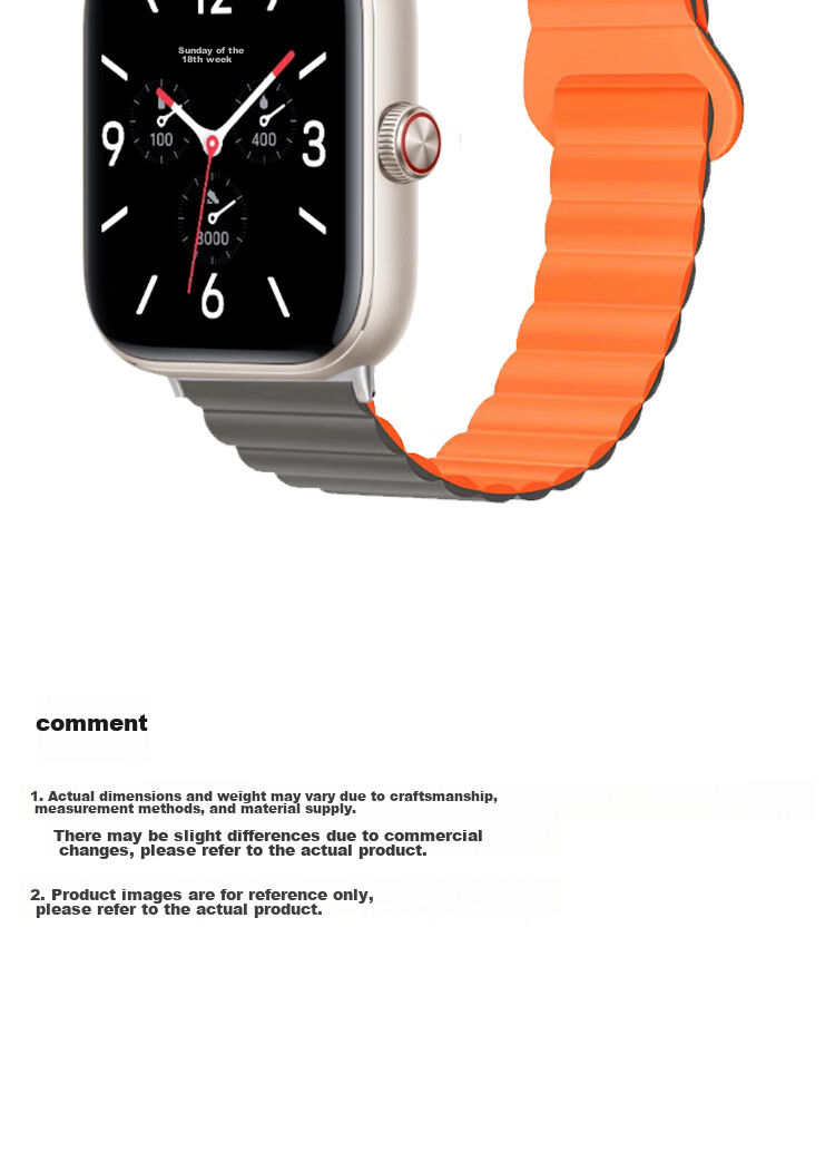 ESCASE Magnetic Silicone Watch Strap for Vivo WATCH GT ESIM Version, Breathable Comfortable Sports Dopamine Soft Skin-Friendly Starlight with Orange Band, No Ear 16