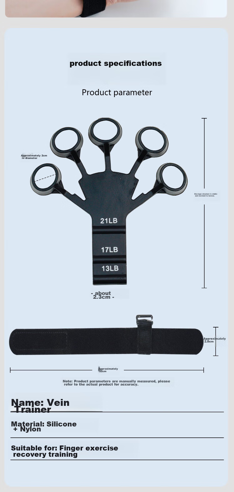 Duweike Venous Training Equipment, Finger And Forearm Grip Strength Exercise, Adjustable from 13 to 21 Pounds 9