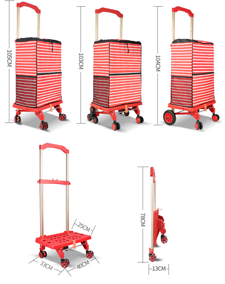 SELORSS Elderly Shopping Cart, Foldable Small Trolley, Stair-Climbing Hand-Pulled Cart, Grocery Cart BY08W with Black Waterproof Bag 7