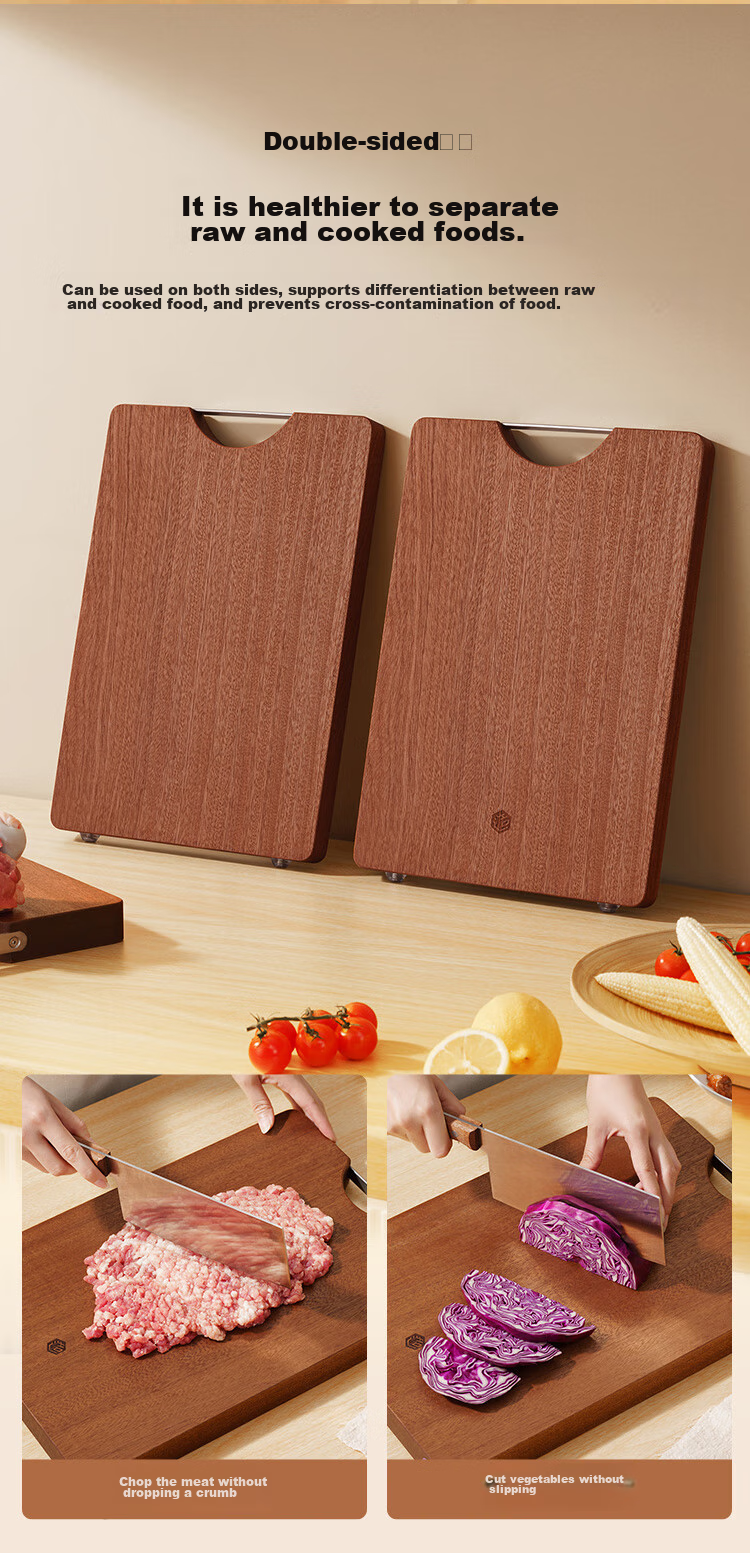 JD Original Cutting Board, Wooden Chopping Block for Home Use, Food-Grade Antibacterial [Black Ebony Solid Wood], 45*30*3CM 10