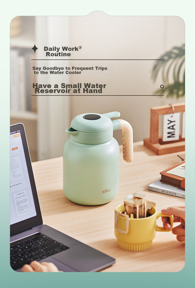 Bear Insulated Bottle with Seamless Inner Liner, 316L Stainless Steel, Household Thermos for Hot Water, Large Capacity, Hot Water Bottle, 2L, Beige 8