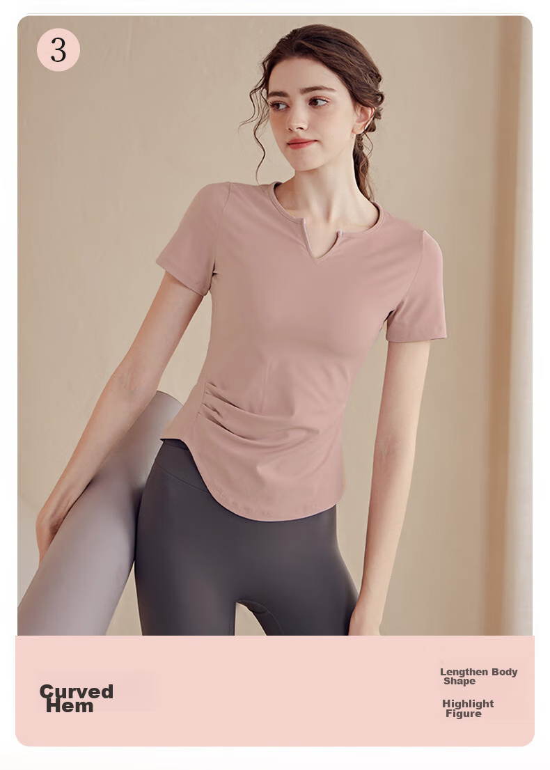 LangSha Women's Short-Sleeve T-Shirt, Spring And Summer Quick-Dry Breathable Training Top, Small V-Neck Fitness Shirt, Professional Running Sports T-Shirt 10