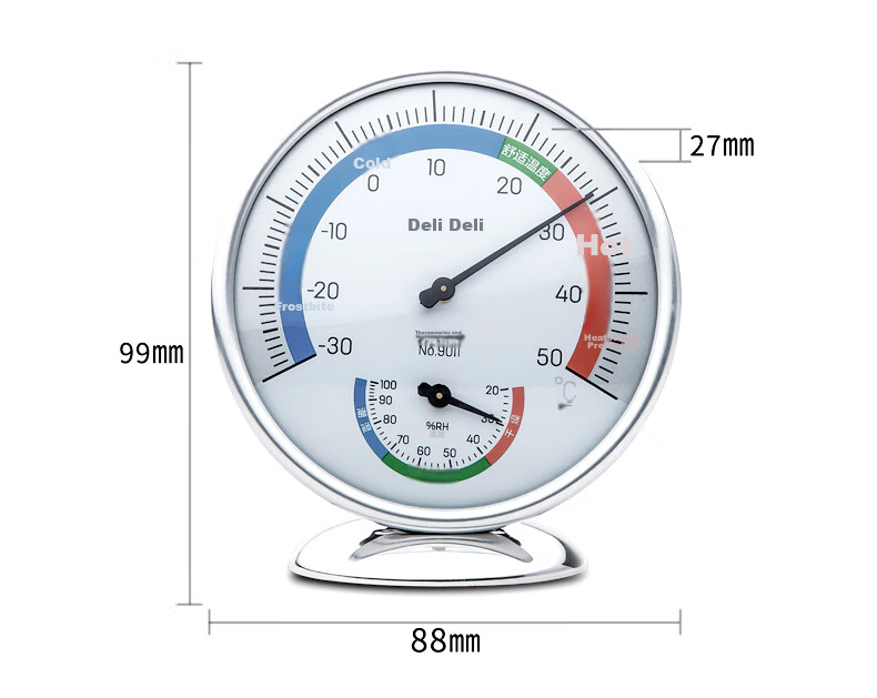 Deli Indoor Temperature And Humidity Meter Baby Elderly Children Gift Birthday Present, Wall-Mounted And Table-Use Dual-Function Home Use Battery-Free Large Dial Office Supplies Blue LE552 3