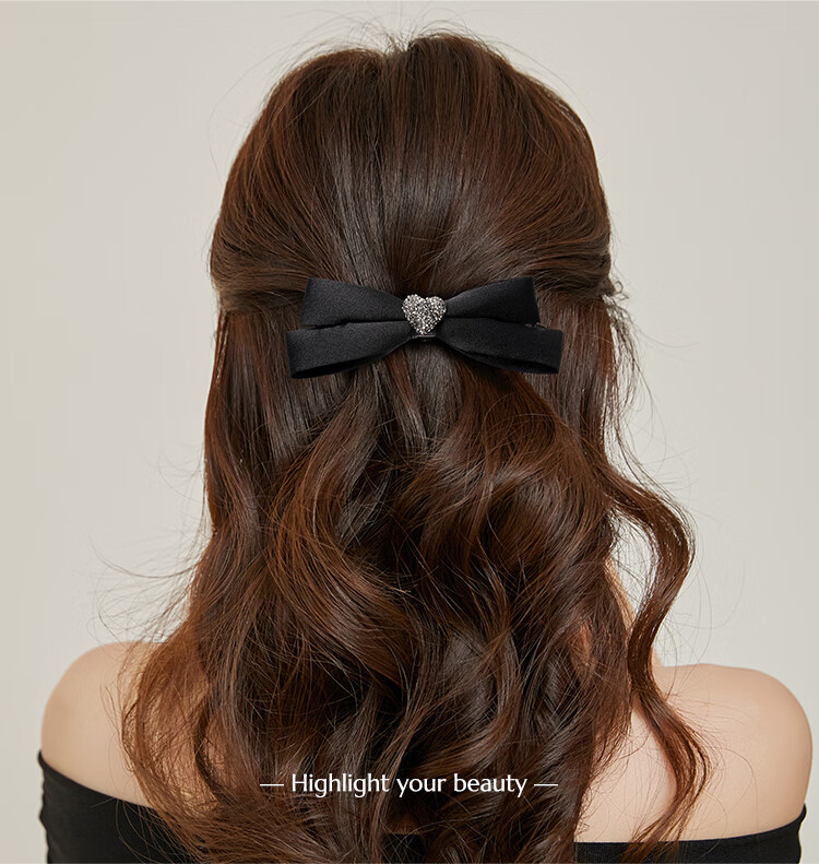 CHIMERA Chanel-Style Bow Heart Hair Clip, Top Clip, Spring Clip, Back of Head Half-Up Hairstyle Accessory, Women's Birthday Gift 1