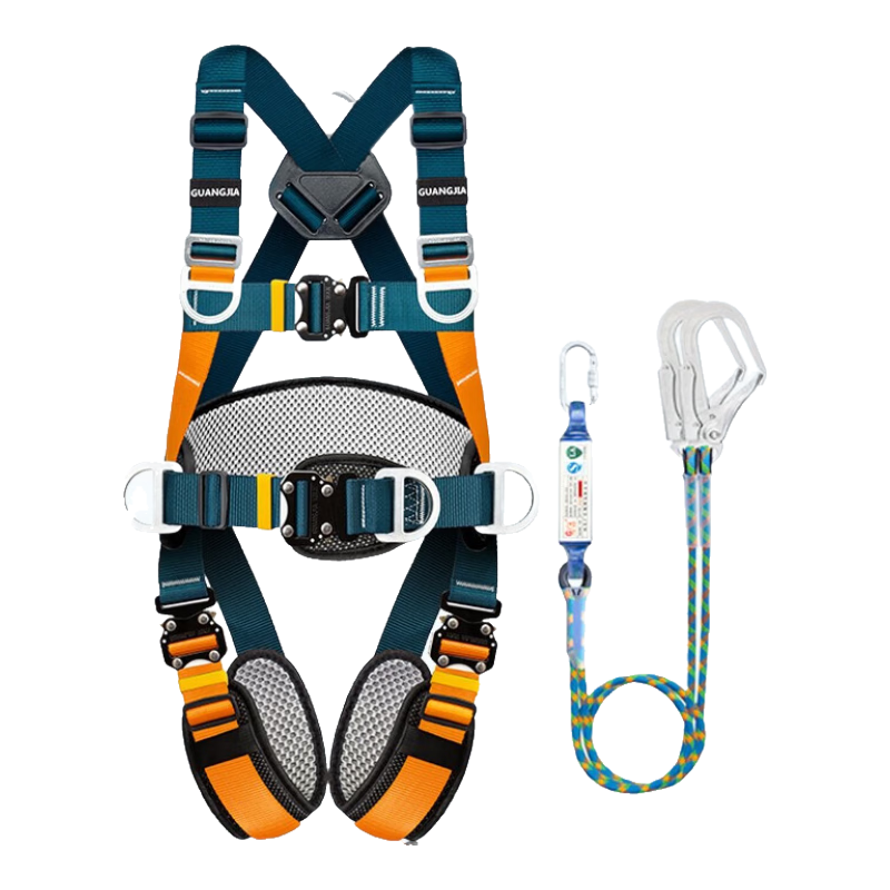 Guangjia (GJ) Five-Point Safety Harness for High-Altitude Construction Sites, Shipped from Jingcang Warehouse [Double Large Hooks with 2-Meter Buffer]