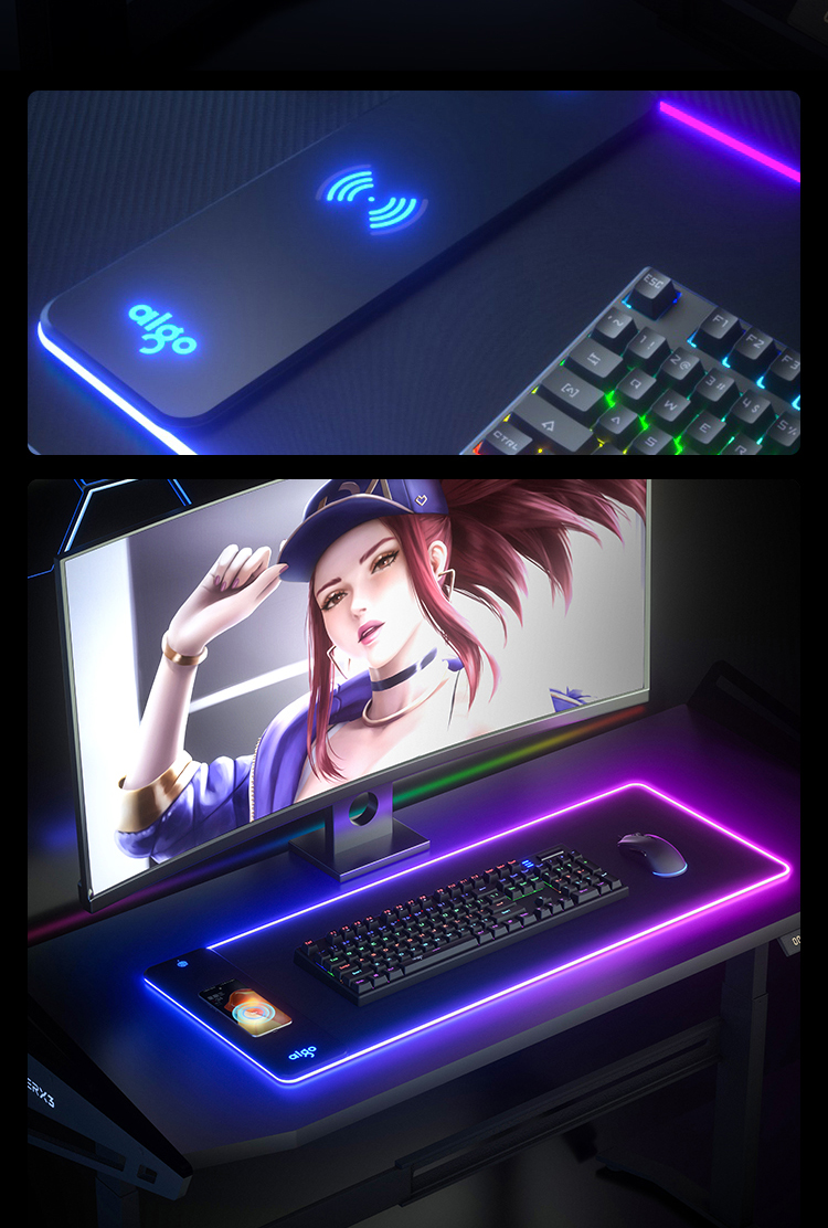 Aigo Mouse Pad Large Size, Magic Carpet G001, 15W Wireless Fast Charging, Rechargeable, RGB Lighting, Gaming Desk Mat 3