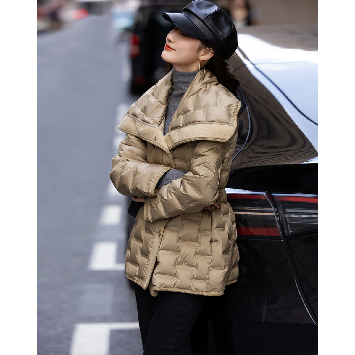 Dme [Black Pearl Edition Slim Waist] Winter Lightweight High-Heat Retention 90% Duck Down Elastic Waistband Short Women's down Jacket